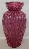 Vtg Pilgrim Cranberry Glass Ribbed Optic 12" Vase