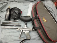 Paintball gun with extra barrels, ball holders