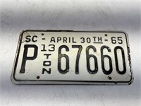 SC 1965 LICENSE  TAG