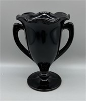 L.E. Smith Loving Cup Trophy Black Glass Vase