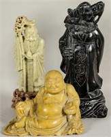 LOT OF THREE CARVED STONE CHINESE FIGURES
