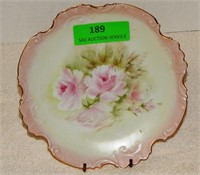 Rose plate with gold trim, hand-painted and signed