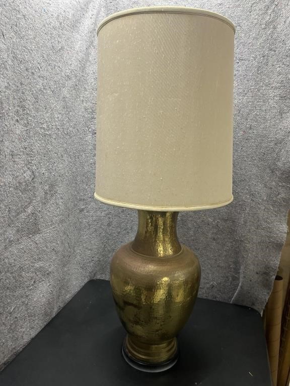 Goldtone Hammered Metal Tall Table Lamp with