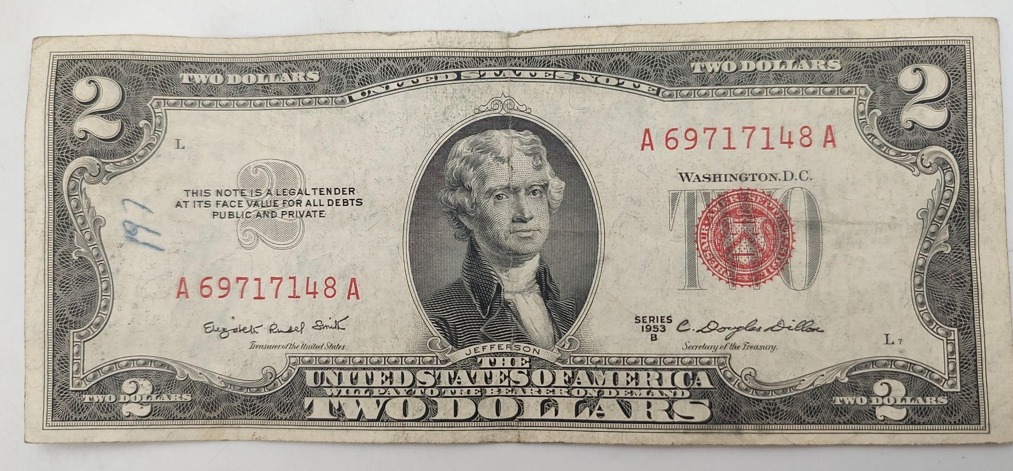 1953 B Red Seal $2 Bill