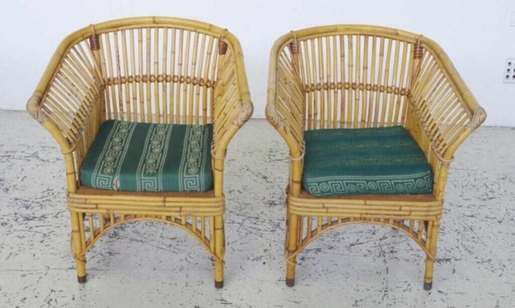 Pair of split cane armchairs
