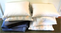 Lot of Assorted Down Pillows & Blankets