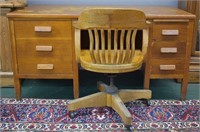 Antique Tiger Oak Office Desk & Rolling Chair