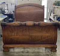 Carved Wooden Queen Size Sleigh Bed