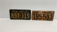 Vintage Virginia License plates: 1940 & 1958