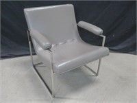 GREY LEATHER OPEN ARMCHAIR