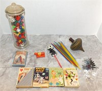 JACKS, WOODEN TOP & MORE VINTAGE GAMES AND TOYS