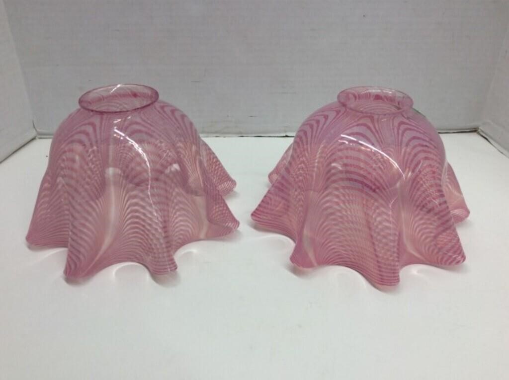 Pair Of Antique Pink Swirl Lamp Shades, 6x6x6 "