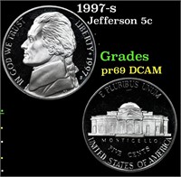 Proof 1997-s Jefferson Nickel 5c Grades GEM++ Proo