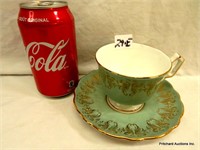 Aynsley "Gold & Teal" China Tea Cup & Saucer