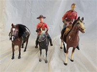 3 Vintage Plastic Horses, 2 Canadian Mounties