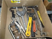 BOX LOT OF ASSORTED WRENCHES,  TRAILER BALL,