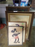 5 FRAMED ART W/ EARLY DISNEY PCS