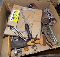 BOX LOT OF TOOLS, CHAIR WRENCH, CHISEL, SPANNER