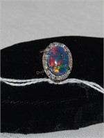 14kt Opal & Diamond White Gold Ring Marked 750