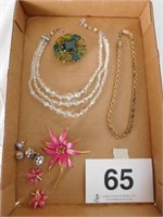 Flat of jewelry - pins, earrings and necklaces