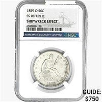 1859-O Seated Lib. 50C NGC Shipwreck Effect SS