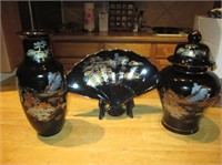 3 Pieces Of Black Ceramic Pottery - Japan