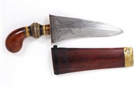 Engraved Moro "Gunong" or "Punal" Dagger w/ Scabba