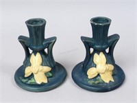 Pair of Roseville Clematis Candlesticks