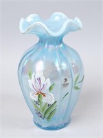 Hand Painted Blue Iridescent Fenton Vase