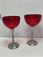 Red glass with metal stem goblets