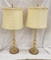 Pair Of Murano Art Glass Parlor Lamps With Shades