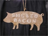 2 metal decorator signs: Smoked Bacon Pig -