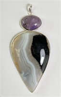 X-Tra Large Sterling Laced Agate/Amethyst Pendant