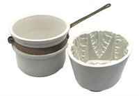 Vtg. Iron Stone Cake Mold & Ceramic Double Boiler