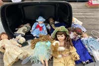 Large Lot of Dolls w/Tote