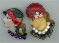 (2) Modern Face Brooches 2”