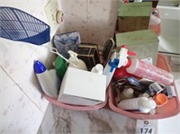 (2) Bins w/ Personal Care Items, Toilet Bowl