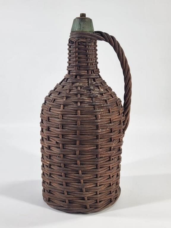 ANTIQUE WICKER DEMIJOHN BOTTLE