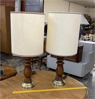 Wooden Table Lamps Pair