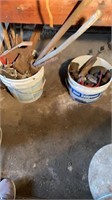 (2) buckets of misc metal and car parts