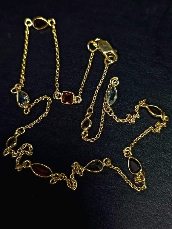 $150 Silver Gold Plated Genuine Multistone Necklac