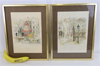 Pair of Signed Watercolors European Cityscapes