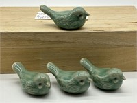 4pc Chinese Celadon Ceramic Baby Birds w/ Box