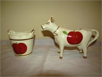 Apple Print Cow Creamer & Sugar Dish