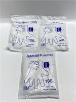 *3PCS LOT*100COUNT EMBOSSED PE GLOVES - LARGE