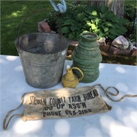 Handmade pottery, bucket, nail apron