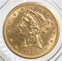 1886-S $5 Gold Coin XF