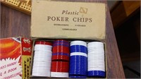poker chips and cribbage board vintage