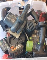 Tote Full of Non Matching Battery Tools,