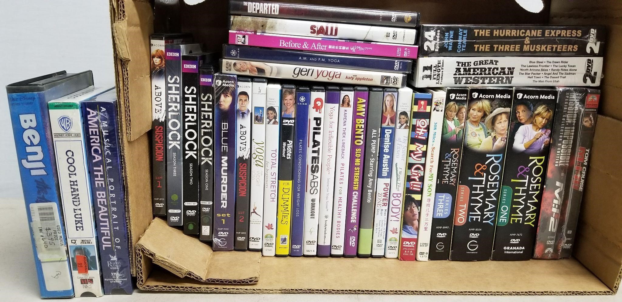 34 MISC DVDs AND VHS MOVIES & WOMEN WORKOUT